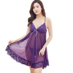 Sling V-neck Lace babydoll transparent adults see through nightgown mature women sexy nightgowns