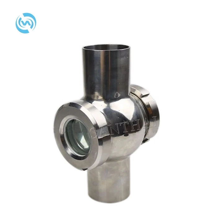 SS304 316 Hygienic Stainless Steel Tubular Spherical Four Way Butt Welded  Union Type Cross Sight Glass