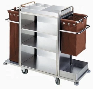 Stainless steel housekeeping cleaning cart with canvas bag