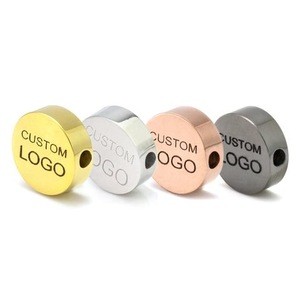 Stainless Steel Jewelry Accessories Etch Engraved Brand Name Custom Metal Logo Disc Circle Round Spacer Beads
