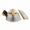 Stainless Steel Pizza tools set pizza shovel with wooden handle pizza cutter and scrubbers