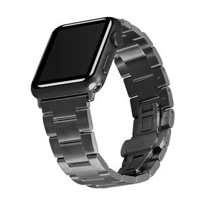 Stainless Steel Watch Band Accessories  Black/Silver Strap for Apple iWatch