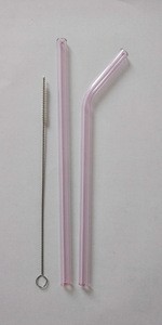 Straight Bent Pink Color Borosilicate Glass Drinking Straw Reusable Glass Straw for Bubble Tea Smoothie Beverage
