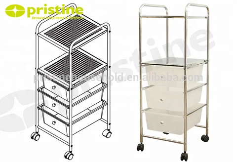 Taiwan Furniture Manufacturer 3 pp Drawers mobility storage cart with 2 metal shelves