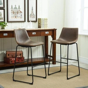 (TERRY-BL) Lotusville Vintage PU Leather Counter Height Bar Stools