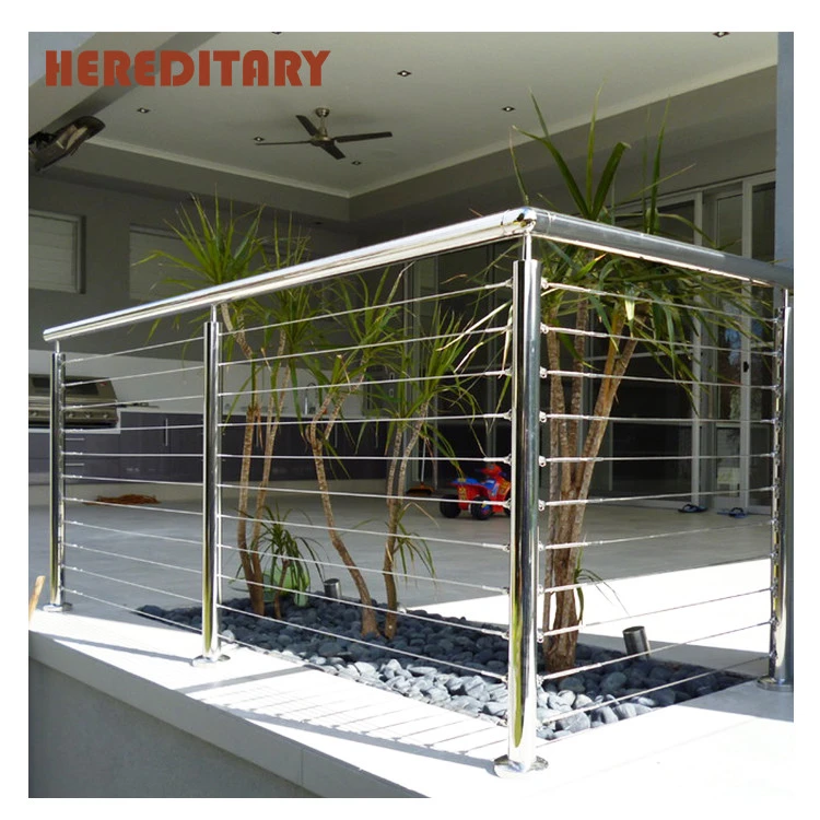 Titanium gold decorative stainless steel balcony stair railing with wire / rope