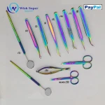 Top Quality Multi Color Eyelash Extension Tweezers & Mirror Handle Eyelash Mini Scissor & Eyelash Spring Scissor
