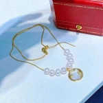 Trendy Top 14k Gold Filled Star Shell Inlaid Pendant Necklace 5-6mm Near Round Freshwater Pearl Necklace