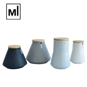 Unique irregular shape unglazed multiple used storage jar / ceramic canister with bamboo lid
