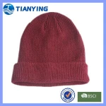 unisex acrylic rib knit red cuff long beanie