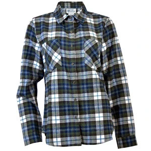 Victory Outfitters Ladies&#39; Plaid Flannel Button Up Shirt w/Two Chest Pockets - Green/Teal/Brown