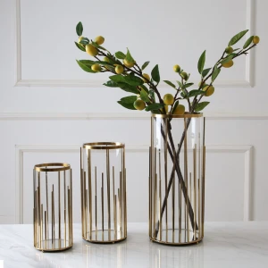 Wedding Round Gold Metal Stand Metal Frame Tall Flower Vase for Hotel Decor