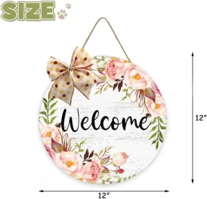 Welcome Wreaths Sign for Front Door Farmhouse Wooden Flowers Hanger Decor Rustic Door Wall Sign for Spring Fall All Seasons
