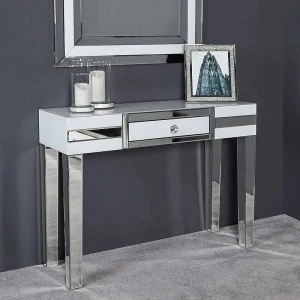 White Mirrored Dressing Table with Crushed Diamond Make up Mirror Dresser