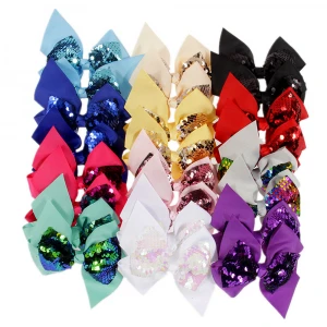 Wholesale 4.5 inch colorful glitter sequin bow knot kids hair ribbons clip