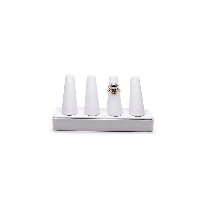 Wholesale Bulk Black/White PU 4 Fingers Wedding Ring Holder Jewelry Display Rack Cone Ring Display Stand