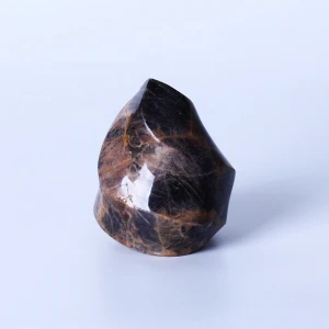 Wholesale Carved Natural Black Moonstone Flame Healing Crystal Gemstone Torch Stand Stone For Home Decoration