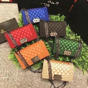 wholesale fashion lady newest designer purses and handbags pvc lattice chain candy color jelly bag women purses handbags 2020