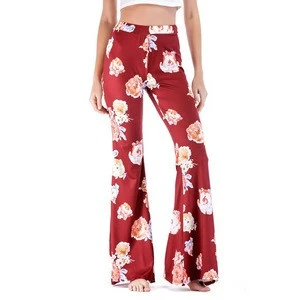 Wholesale Floral High Waist Trousers Casual Wide Leg Women Flare Pants