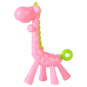 Wholesale Food Grade Giraffe Shape Baby rubber Toys Silicone Teether BPA Free  with case one set