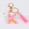 Wholesale handbag pendant capital 26 letter key chain English word fringe key ring resin flash acrylic key chain pendant