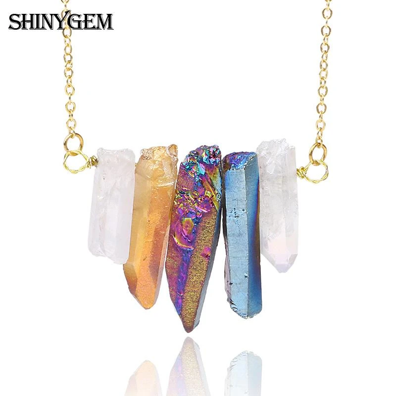 Wholesale natural stone pillar jewelry fashion teen crystal point pendant necklace jewelry