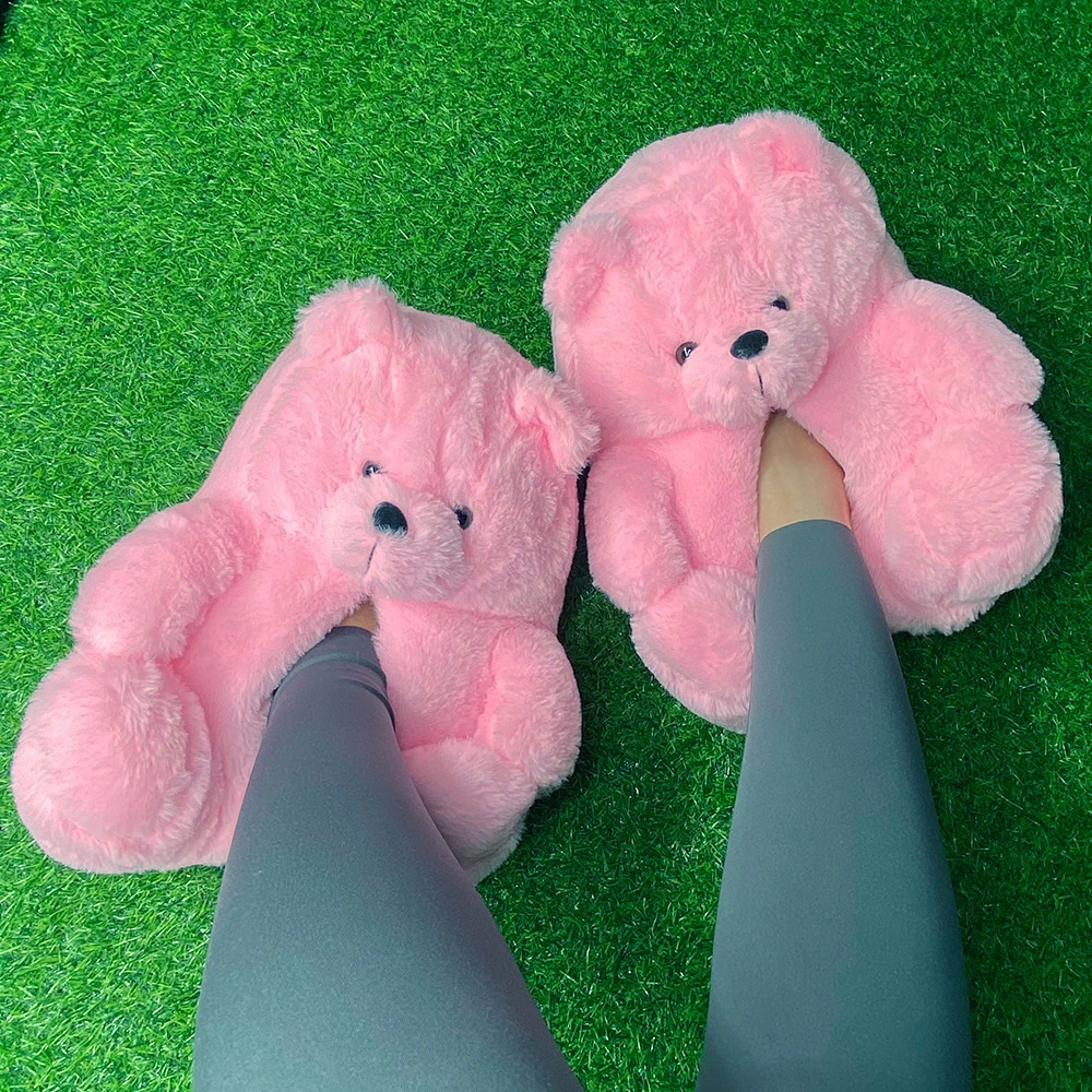Wholesale Plush Fuzzy Slide Casual Style Lady House Women Girsl Cute Kids Teddy Bear Slippers Shoes