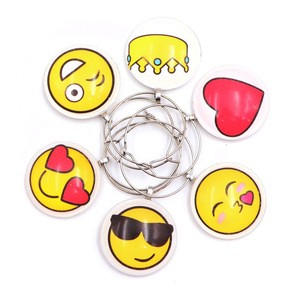 Wholesale Set of 6 Cartoon Smiley Face Crown Art Glass Wine Charms in China for Bar Wine Accessories and Kitchenware