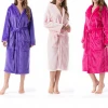 Wholesale Sexy Ladies Lake Blue Flannel Bathrobe 100%Polyester Long Sleeve Night-Robe With Hat femme bath robe