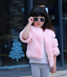 wholesale winter warm girl faux fur coats candy color children clothing baby tops cute kids outerwear jacket