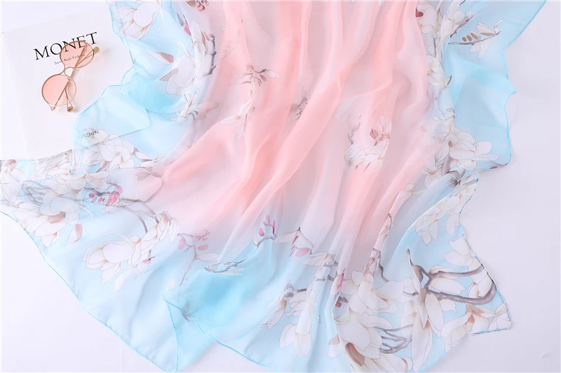 Wholesalelatest large silk feeling chiffon scarf fashion 190x135cm summer big size women flower printed chiffon shawl