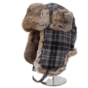 Winter Hat Men  Fur Ushanka Hats Wool Boucle Knit Aviator Trapper Hat
