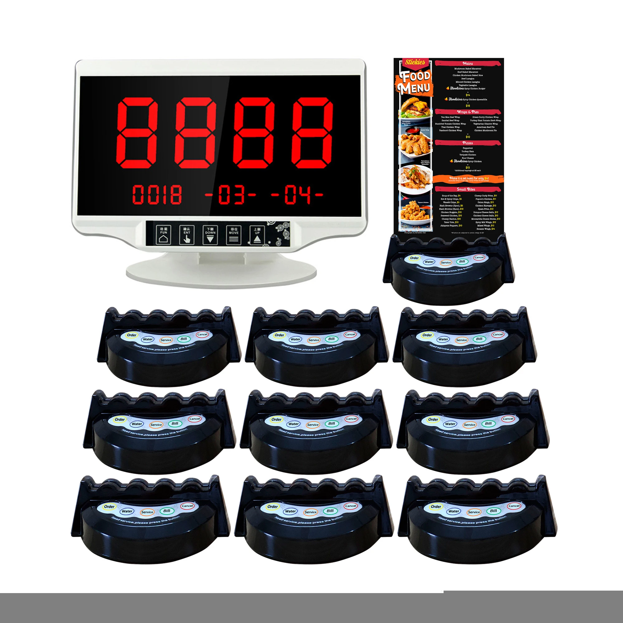 Wireless Calling system with 10 water proof pagers and OEM menu for cafe restaurant swimming pool and bars