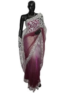 Women Attractive Ethnic Wear Hot Sale NYLON NET EMBD ONION coloured saree
