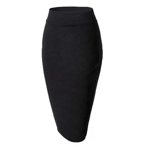 Womens Elastic Waist Stretch Bodycon Midi Pencil Skirt