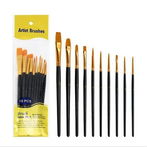 Xinbowen Professional 10 Pieces Wood Handle Nylon Hair Artist Brush Quality Watercolor Acrylic Paint Brush Set For Painting