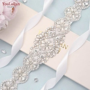 YouLaPan S161 Sparkly Rhinestone Applique Decoration Bridal Belt for Wedding Evening Dress