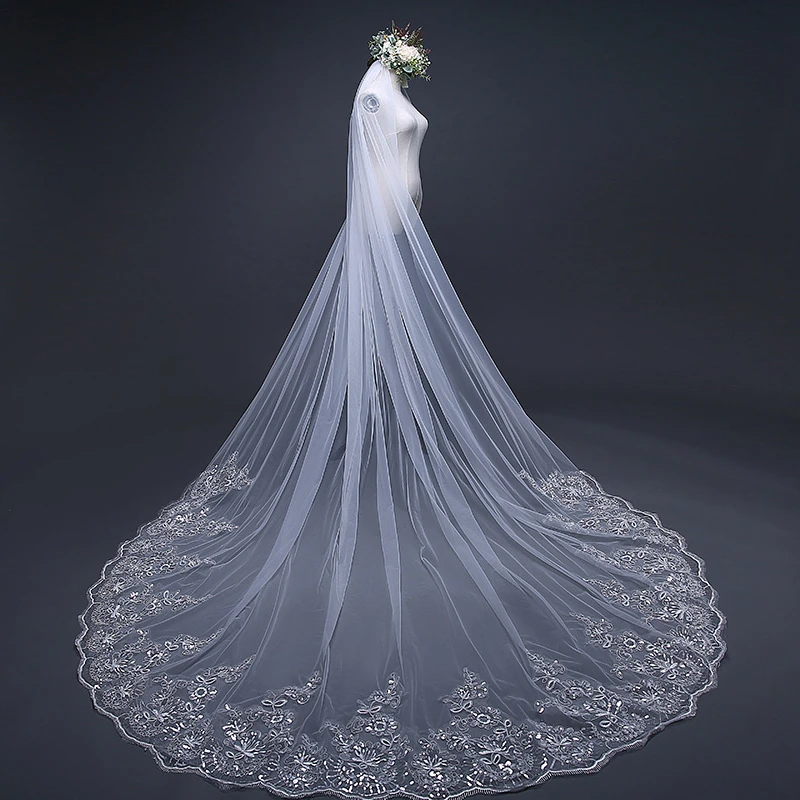 ZH1112B  Chapel train luxury factory direct applique 3 meters wedding party bridal veils