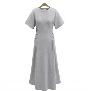 With stripe on the waist knitting midi length dress for women