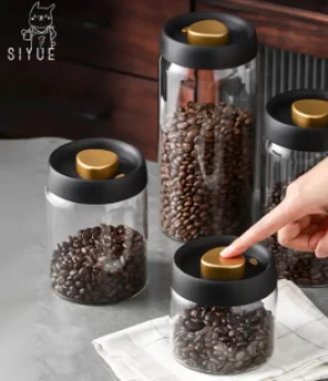 Siyue 900ml glass Cafe Coffee Bean Storage Shop Container Vacuum Reusable Canisters For Food Distributor Store 9341