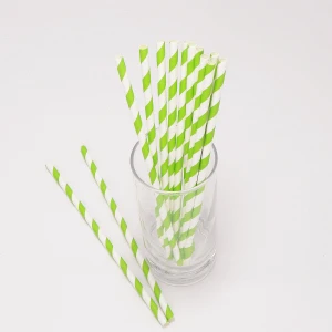 Green Striped Paper Straws Party Paper Straws