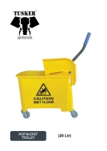 TUSKER Mop Bucket with wheels and Wringer | Mop Trolley | Mop Bucket Trolley – Yellow, 20 Ltr