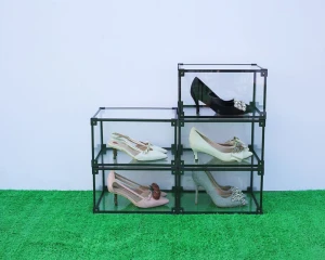 Top selling acrylic shoe display case color storage glass sliding box drawer OEM