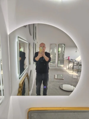 Two Trimmed Edges  round anti-fog bathroom mirror led intelligent luminous mirror wall-mounted DINGJU  Bathroom mirror