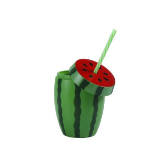 Novelty 600ML plastic straw cups yard cups BPA FREE watermelon shape juice cup for summer party