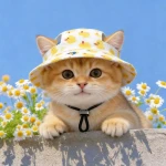 Cartoon Pet Sun Hat, UV Protection Bucket Hat with Ear Holes for Cats & Small Dogs  Product Group Pet Accessories