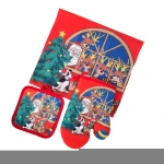 1 Set Cotton Oven Glove Heatproof Mitten Kitchen Cooking Microwave Oven Mitt Insulated Non-slip Glove Thickening Christmas Decor