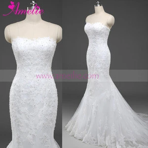 100% Real Photos Custom Made Luxurious Long Train Lace Applique  Wedding Dress