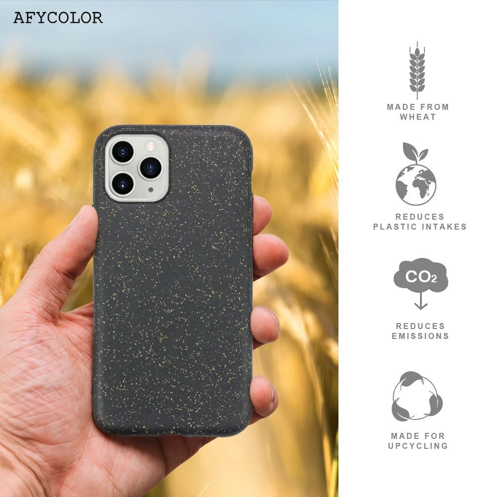 100% recyclable degradable wheat straw environment environmentally eco friendly mobile phone cover case for iphone 11 pro max