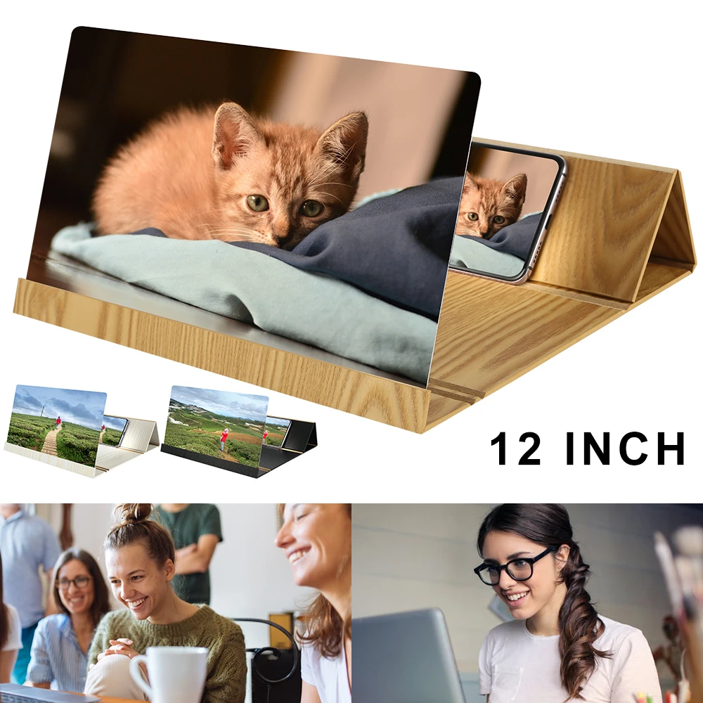 12 Inch Desktop Folding Wood Bracket Mobile Phone Screen Magnifier 3D HD Video Amplifier Holder Mobile Phone Stand
